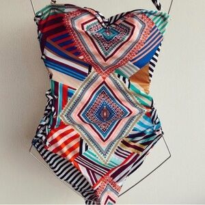 Anthropologie Red Carter Multicolor Geometric One Piece